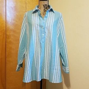 5 Button Blue Striped Pullover Blouse